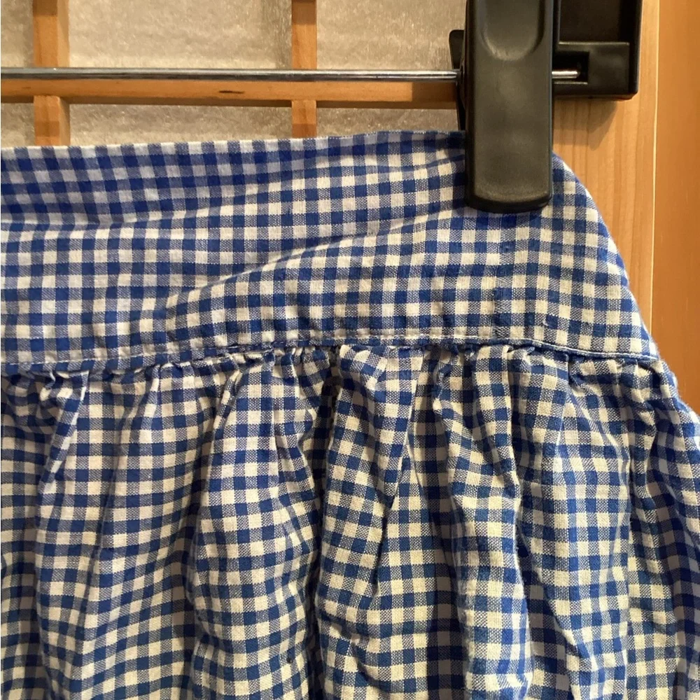 Vintage Handmade Blue and White Gingham Half Apron with Floral Embroidery